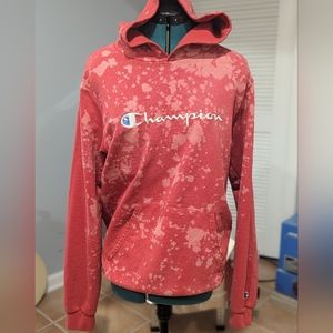 Artisan Handmade bleached Dyed Red Champion hoodie Pre-washed sweatshirt